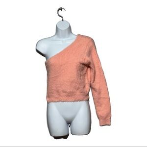 Le Lis Cropped One Shoulder Long Sleeve Fuzzy Sweater Large